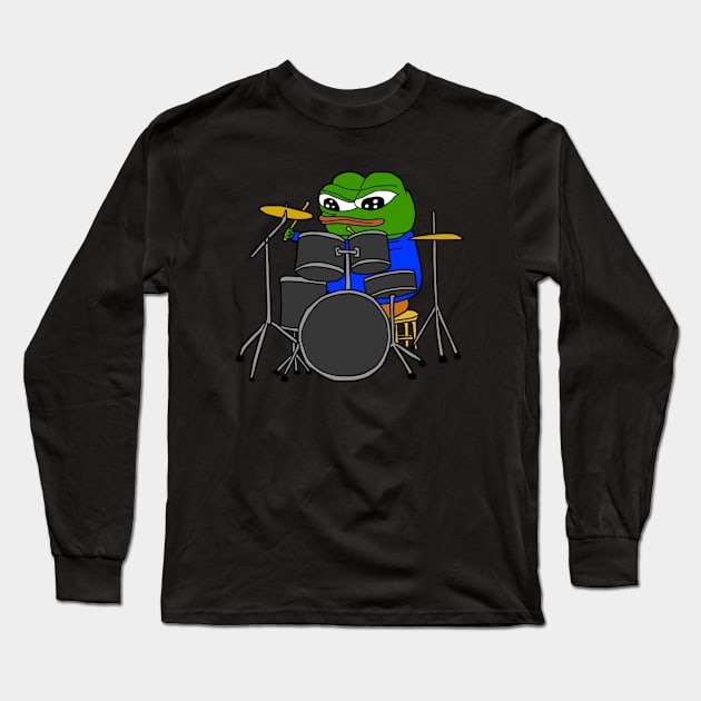 Drummer Pepe Long Sleeve T-Shirt by Lean Mean Meme Machine
